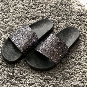 Black sparkly slides